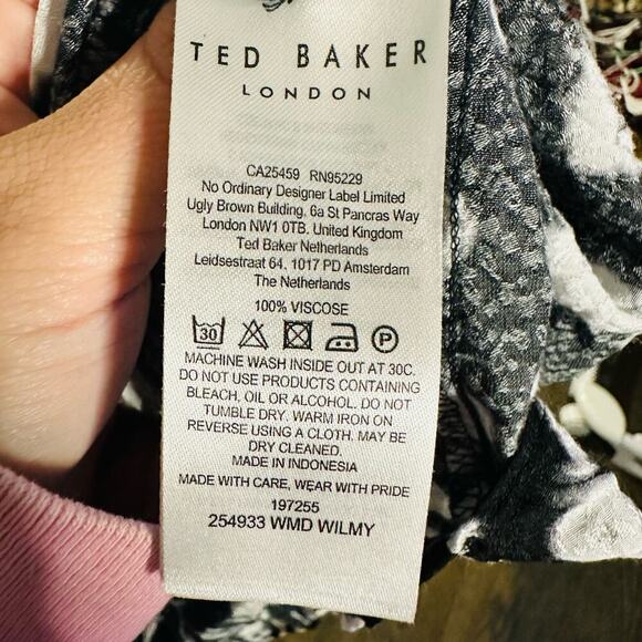 Ted Baker Black White Wilmy Longline Neck Bow Button Up Midi Dress Size 2 - Picture 15 of 16